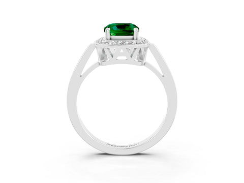 White gold Cushion Cut Emerald Halo Ring with Split Shank and Four-Prong Setting_3