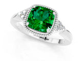 White gold Cushion Cut Emerald Halo Ring with Tapered Band and Four-Prong Setting_1