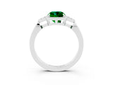 White gold Cushion Cut Emerald Halo Ring with Tapered Band and Four-Prong Setting_3