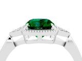 White gold Cushion Cut Emerald Halo Ring with Tapered Band and Four-Prong Setting_4