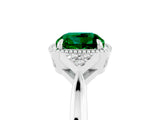 White gold Cushion Cut Emerald Halo Ring with Tapered Band and Four-Prong Setting_5