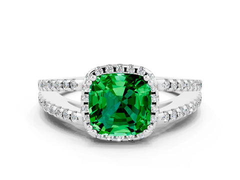 White gold Cushion Cut Emerald Halo Split Shank Engagement Ring_12