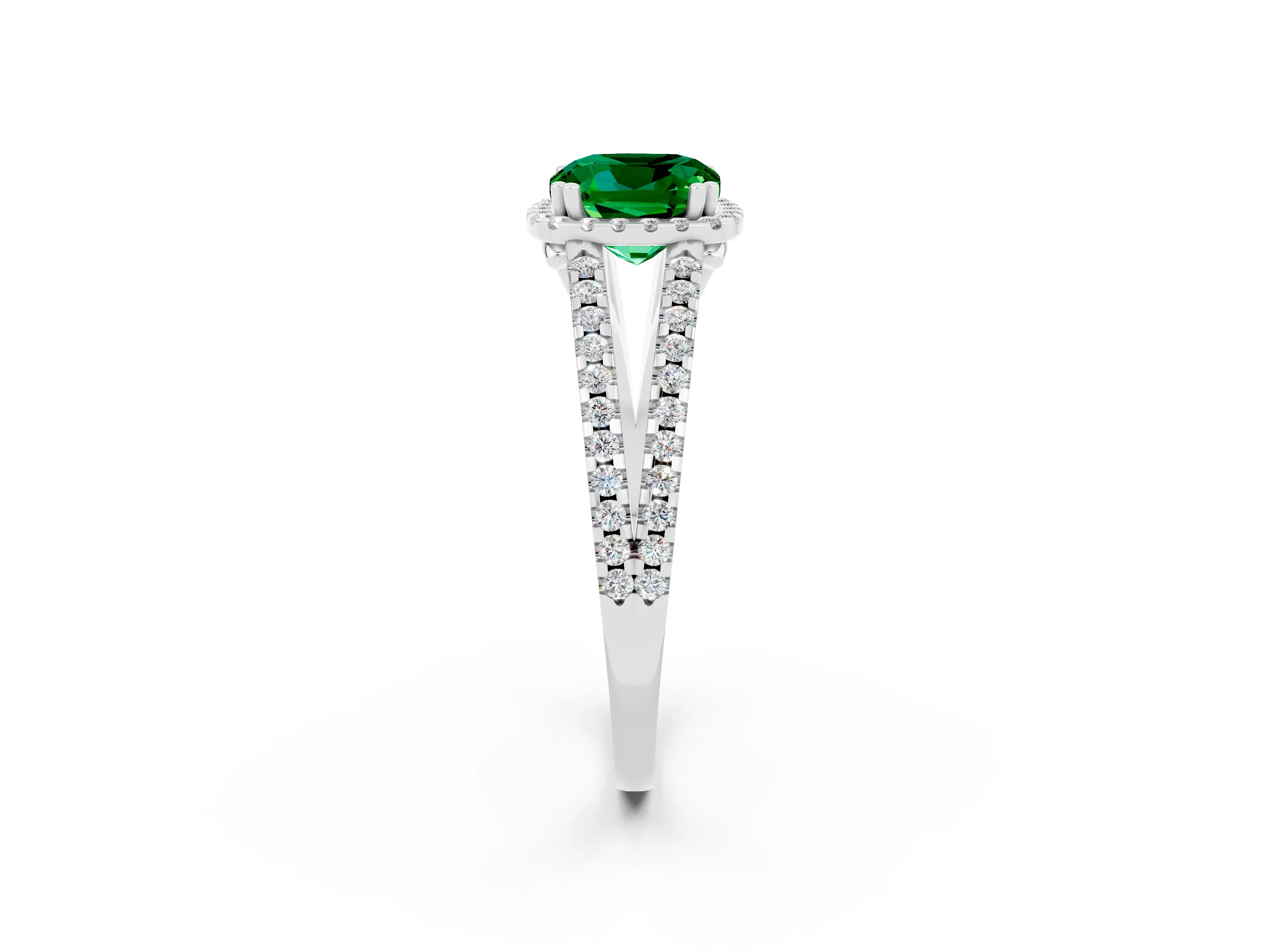 White gold Cushion Cut Emerald Halo Split Shank Engagement Ring_14