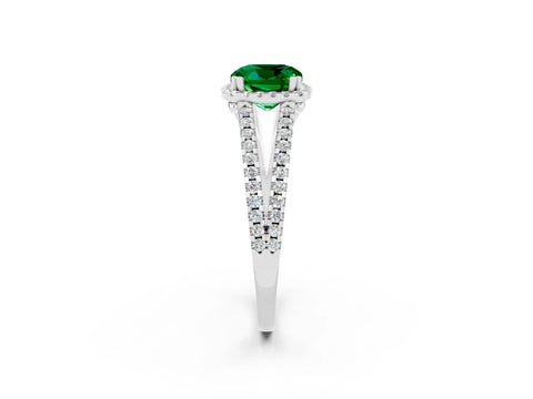 White gold Cushion Cut Emerald Halo Split Shank Engagement Ring_14
