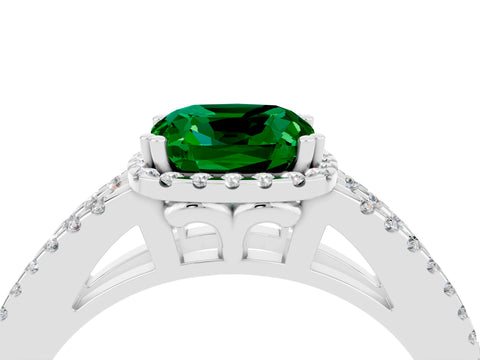 White gold Cushion Cut Emerald Halo Split Shank Engagement Ring_16