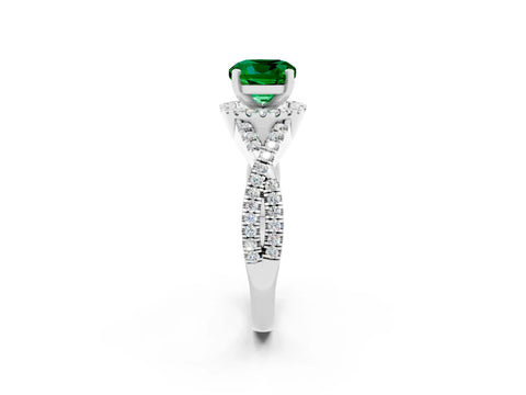 White gold Cushion Cut Emerald Halo Twist Band Solitaire Prong Setting Ring_2