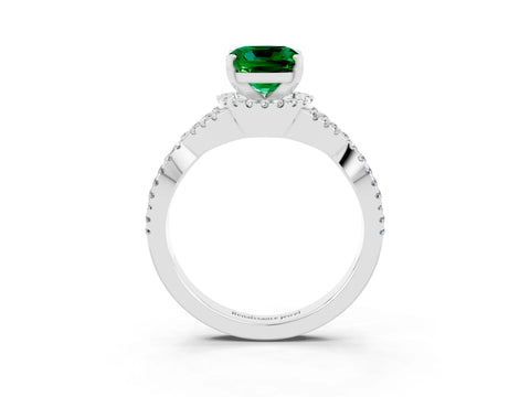 White gold Cushion Cut Emerald Halo Twist Band Solitaire Prong Setting Ring_3