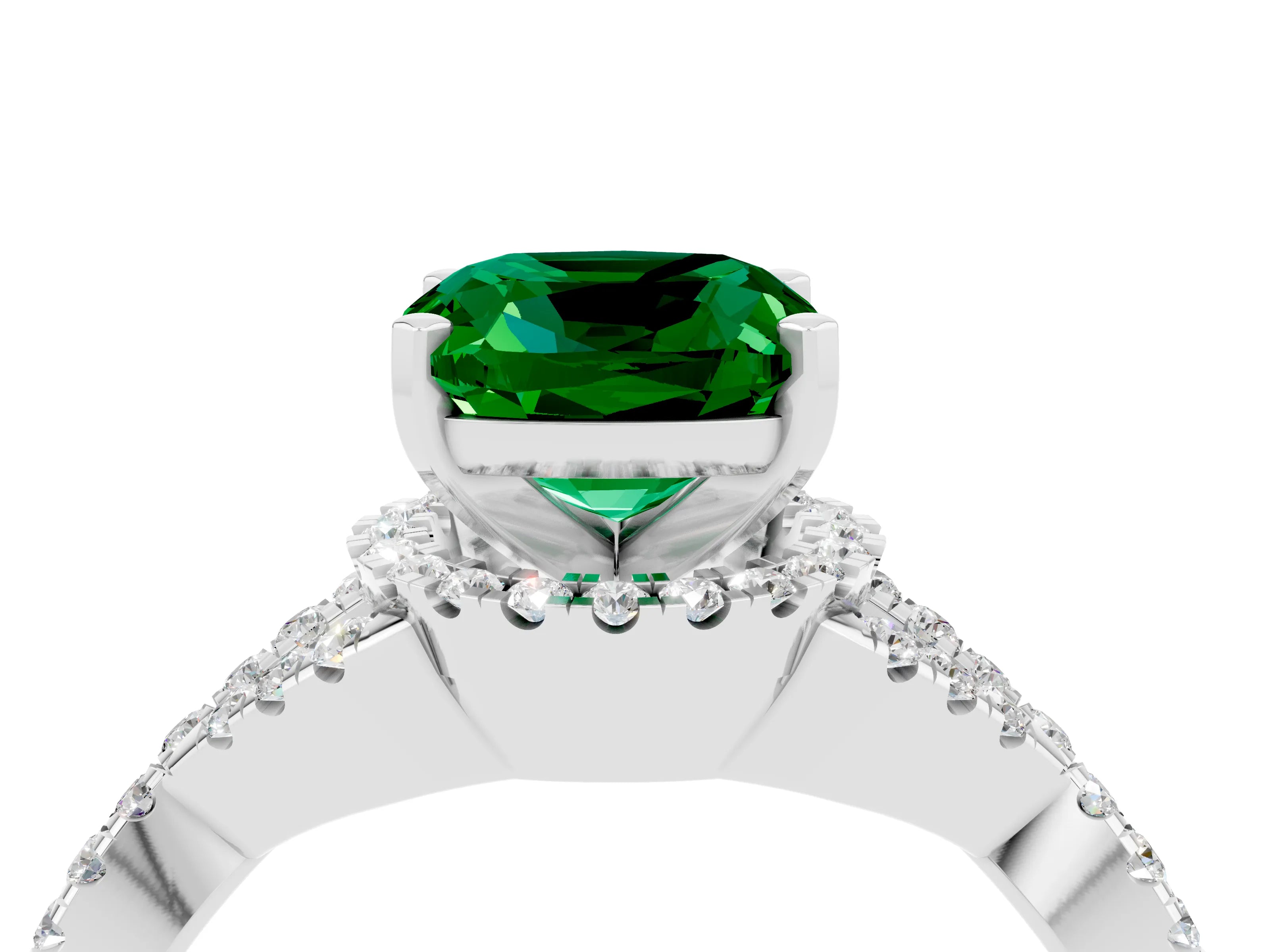 White gold Cushion Cut Emerald Halo Twist Band Solitaire Prong Setting Ring_4