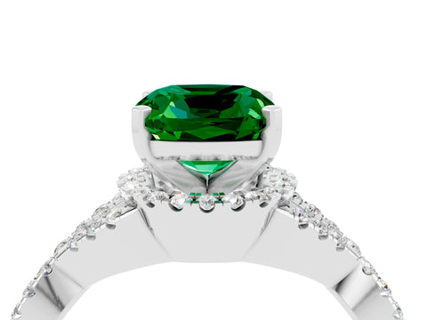 White gold Cushion Cut Emerald Halo Twist Band Solitaire Prong Setting Ring_4