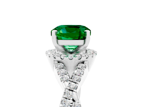 White gold Cushion Cut Emerald Halo Twist Band Solitaire Prong Setting Ring_5