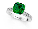 White gold Cushion Cut Emerald Milgrain Pavé Engagement Ring with Four-Prong Setting_13