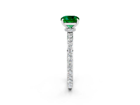 White gold Cushion Cut Emerald Pavé Engagement Ring with Round  Accents and Prong Setting_26