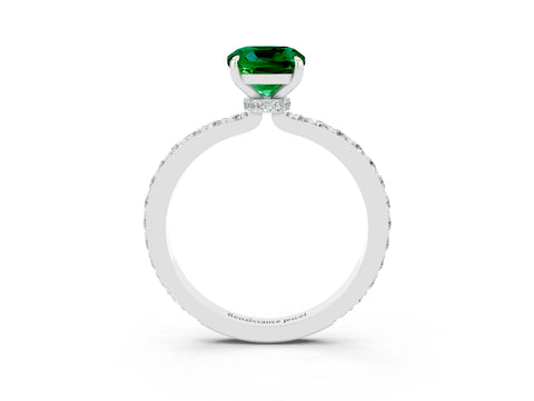 White gold Cushion Cut Emerald Pavé Engagement Ring with Round  Accents and Prong Setting_27