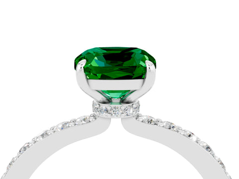 White gold Cushion Cut Emerald Pavé Engagement Ring with Round  Accents and Prong Setting_28