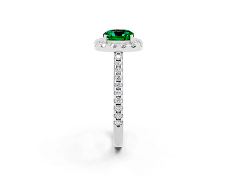 White gold Cushion Cut Emerald Pavé Halo Ring with Four-Prong Setting_14