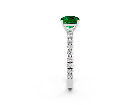 White gold Cushion Cut Emerald Pavé Solitaire Engagement Ring with Four-Prong Setting_14