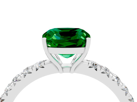 White gold Cushion Cut Emerald Pavé Solitaire Engagement Ring with Four-Prong Setting_16