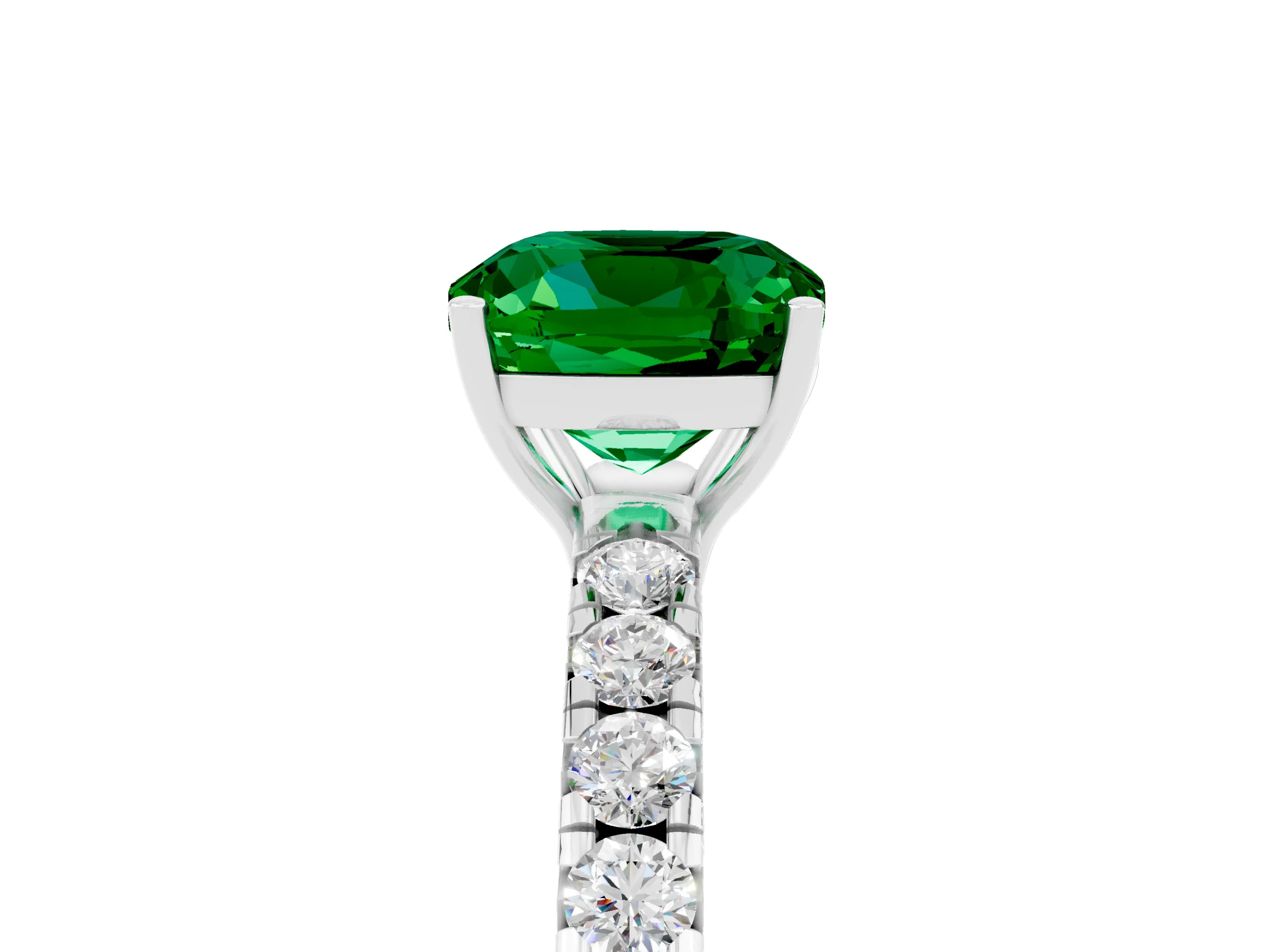 White gold Cushion Cut Emerald Pavé Solitaire Engagement Ring with Four-Prong Setting_17