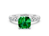 White gold Cushion Cut Emerald Pavé Solitaire Ring with Round Band and Prong Setting_36