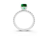 White gold Cushion Cut Emerald Pavé Solitaire Ring with Round Band and Prong Setting_39