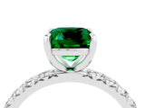 White gold Cushion Cut Emerald Pavé Solitaire Ring with Round Band and Prong Setting_40
