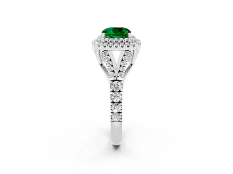 White gold Cushion Cut Emerald Pavé Split Shank Double Halo Engagement Ring_2