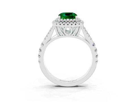 White gold Cushion Cut Emerald Pavé Split Shank Double Halo Engagement Ring_3
