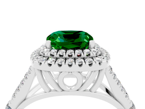 White gold Cushion Cut Emerald Pavé Split Shank Double Halo Engagement Ring_4