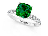 White gold Cushion Cut Emerald Pave Band Solitaire Ring with Four-Prong Setting_25