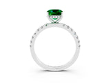 White gold Cushion Cut Emerald Pave Band Solitaire Ring with Four-Prong Setting_27