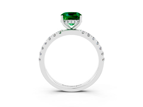 White gold Cushion Cut Emerald Pave Band Solitaire Ring with Four-Prong Setting_27