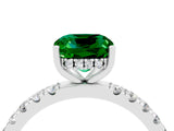 White gold Cushion Cut Emerald Pave Band Solitaire Ring with Four-Prong Setting_28