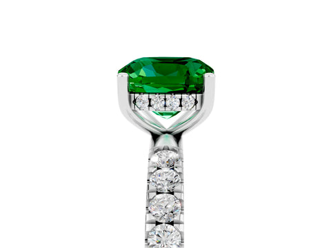 White gold Cushion Cut Emerald Pave Band Solitaire Ring with Four-Prong Setting_29