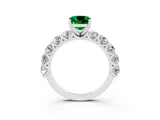 White gold Cushion Cut Emerald Prong Setting with Side Stones on a Pave Band_3