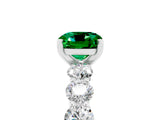 White gold Cushion Cut Emerald Prong Setting with Side Stones on a Pave Band_5