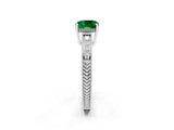 White gold Cushion Cut Emerald Ring with Milgrain Pavé Band and Four-Prong Setting_14