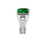 White gold Cushion Cut Emerald Ring with Milgrain Pavé Band and Four-Prong Setting_17