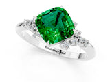 White gold Cushion Cut Emerald Ring with Side Stones and Four-Prong Setting_37