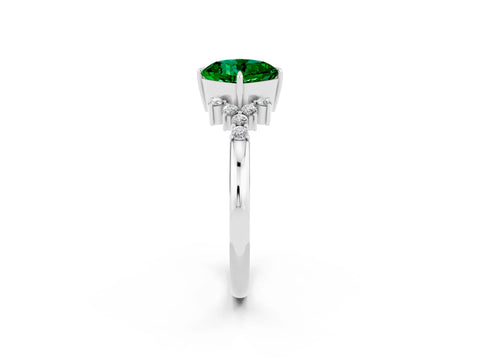 White gold Cushion Cut Emerald Ring with Side Stones and Four-Prong Setting_38