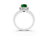 White gold Cushion Cut Emerald Scalloped Halo Engagement Ring with Round Shared Prong Band_27