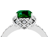 White gold Cushion Cut Emerald Scalloped Halo Engagement Ring with Round Shared Prong Band_28