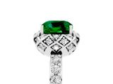 White gold Cushion Cut Emerald Scalloped Halo Engagement Ring with Round Shared Prong Band_29