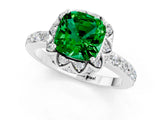 White gold Cushion Cut Emerald Scalloped Halo Engagement Ring with Round Shared Prong Band_37