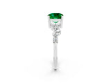 White gold Cushion Cut Emerald Scattered Round Accent Ring with Prong Setting_38