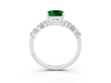 White gold Cushion Cut Emerald Scattered Round Accent Ring with Prong Setting_39