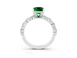 White gold Cushion Cut Emerald Side Stone Solitaire Ring with Round  and Four-Prong Setting_51