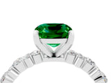 White gold Cushion Cut Emerald Side Stone Solitaire Ring with Round  and Four-Prong Setting_52