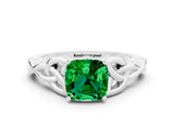White gold Cushion Cut Emerald Solitaire Celtic Knot Ring with Four-Prong Setting_12