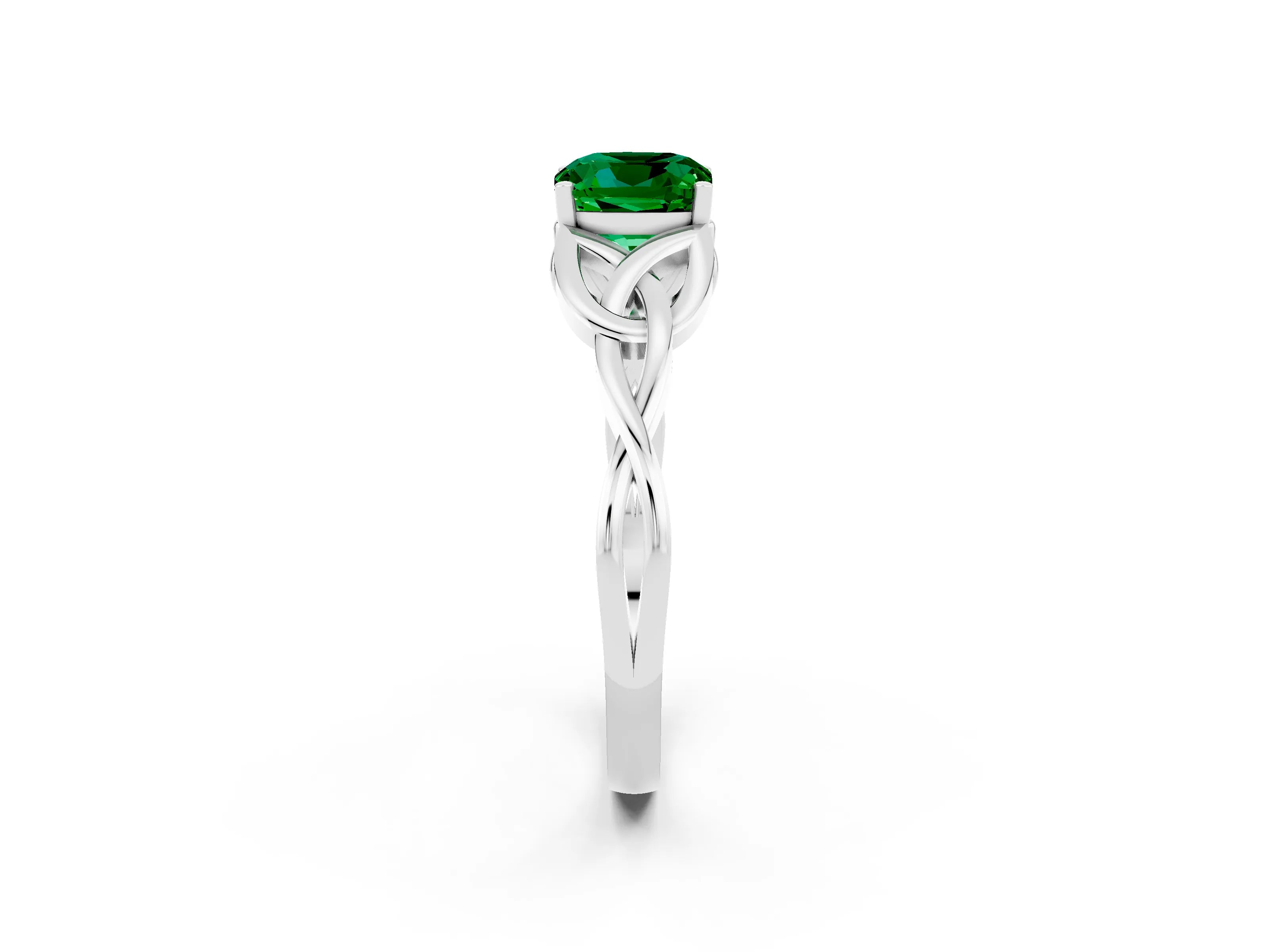 White gold Cushion Cut Emerald Solitaire Celtic Knot Ring with Four-Prong Setting_14