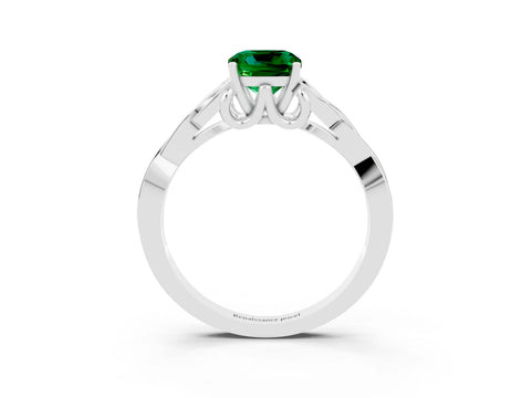 White gold Cushion Cut Emerald Solitaire Celtic Knot Ring with Four-Prong Setting_15